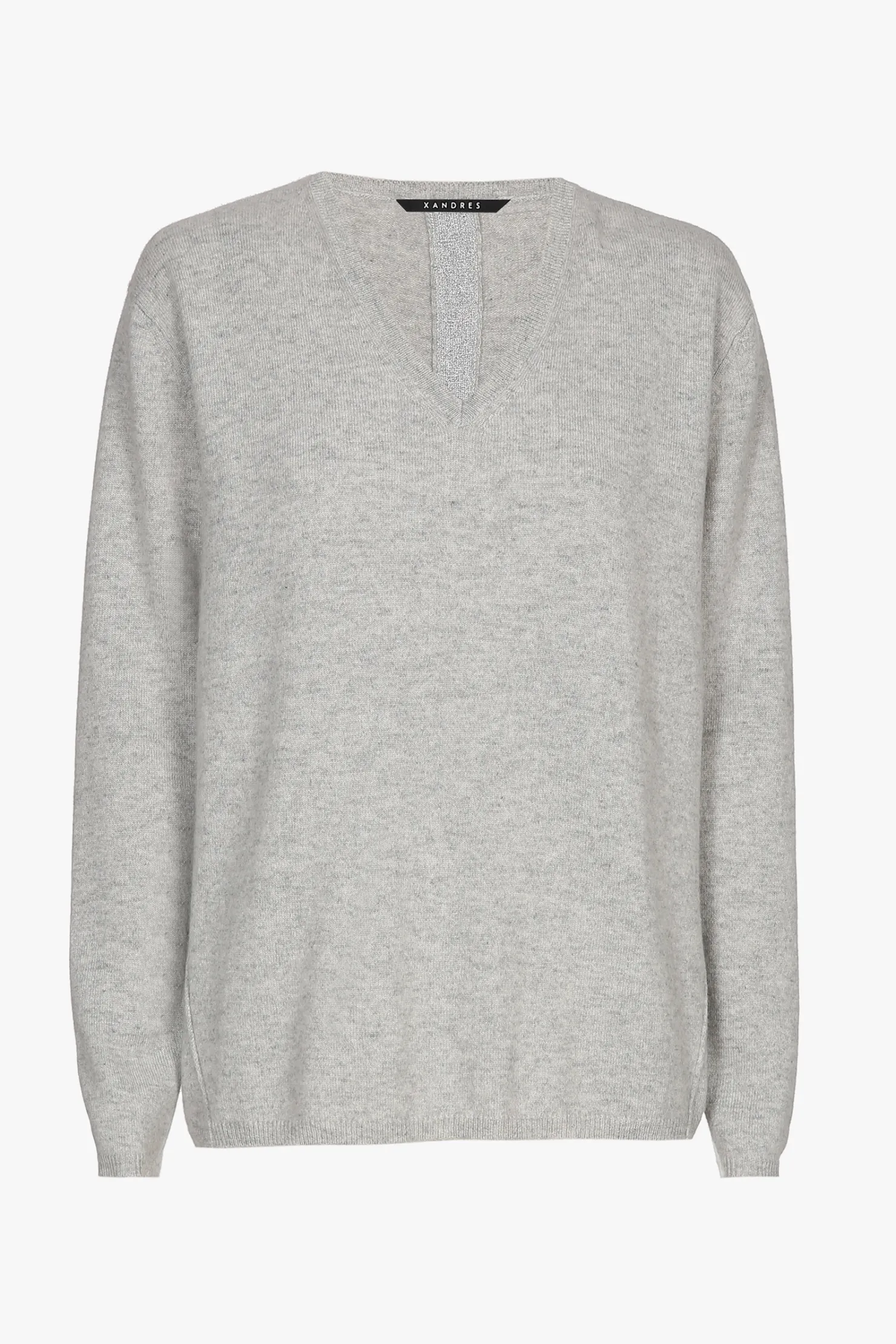 DAMES Xandres Grijze cashmere trui met V-hals