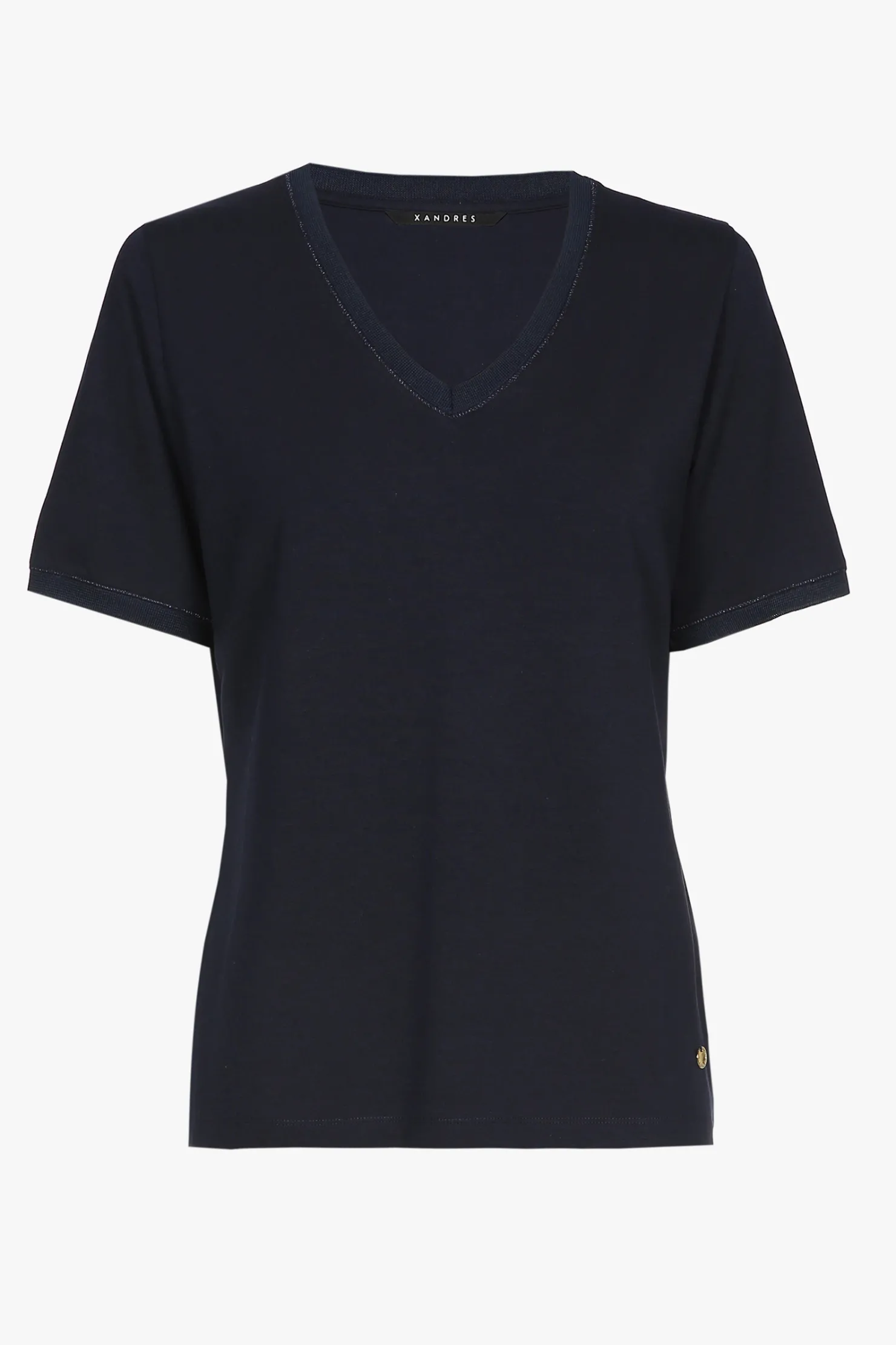 DAMES Xandres blauw T-shirt met V-hals en korte mouwen