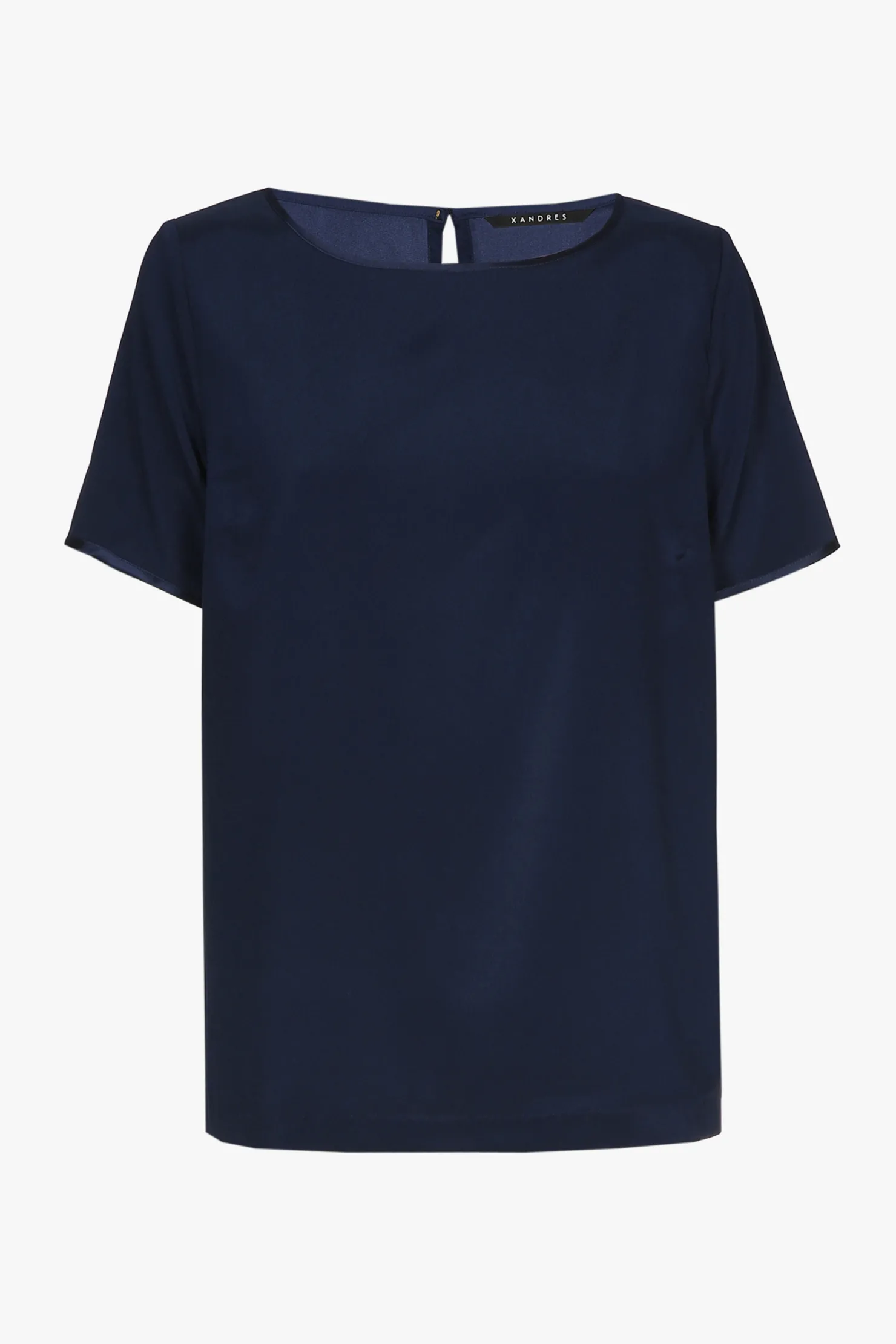 DAMES Xandres blauw zijden T-shirt met korte mouwen