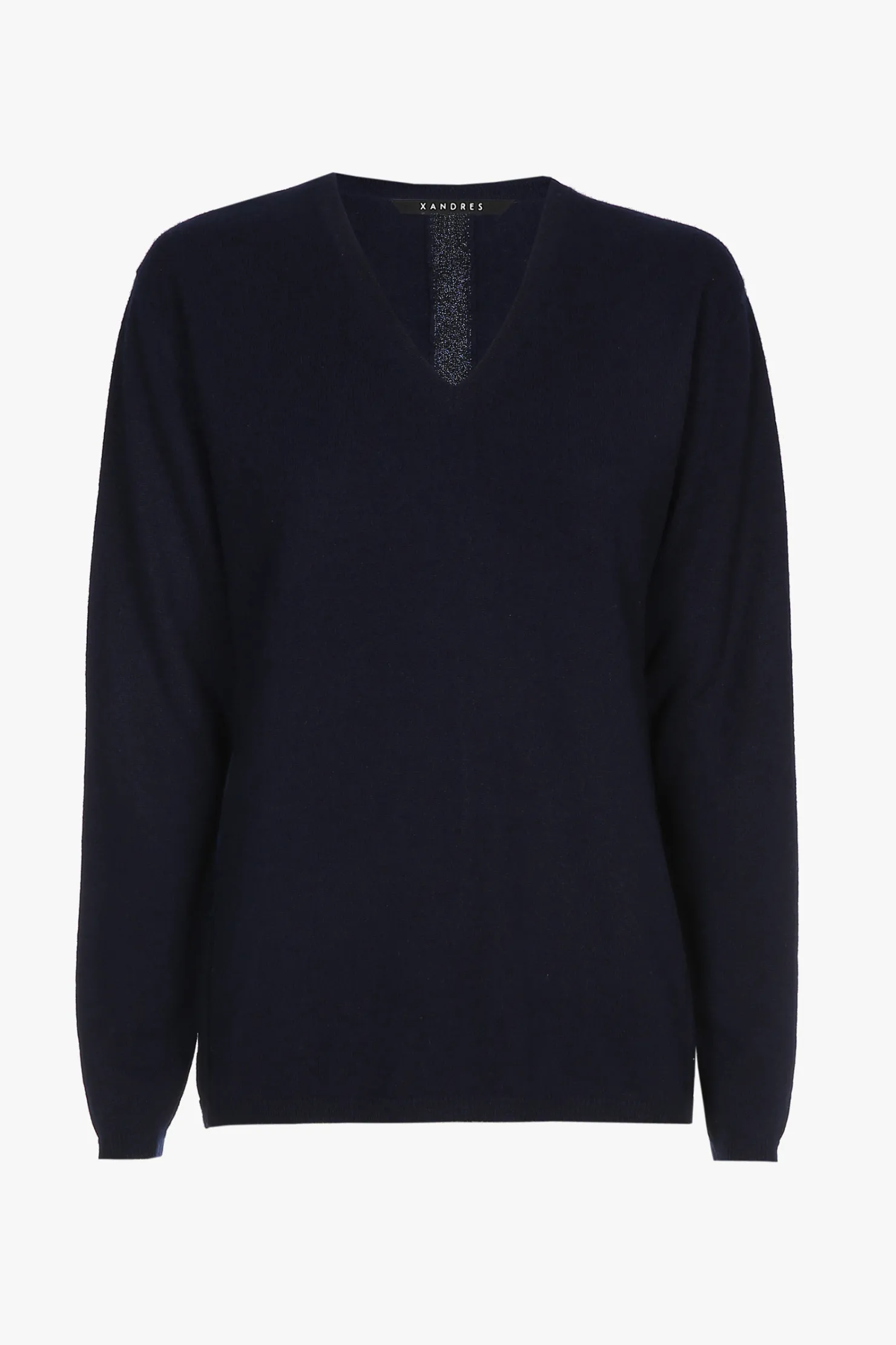 DAMES Xandres blauwe cashmere trui met V-hals