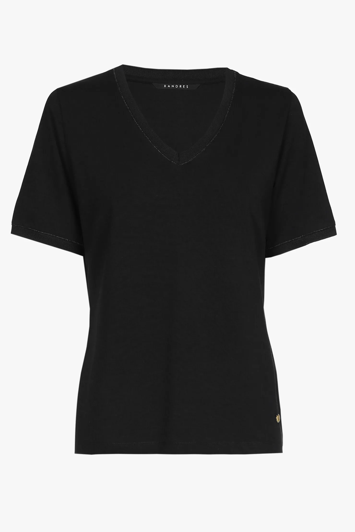 DAMES Xandres Zwart T-shirt met V-hals en korte mouwen